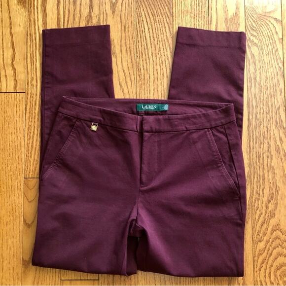 Lauren Ralph Lauren Double-Faced Stretch Cotton Burgundy Pant Women’s Size 4 - Picture 7 of 11